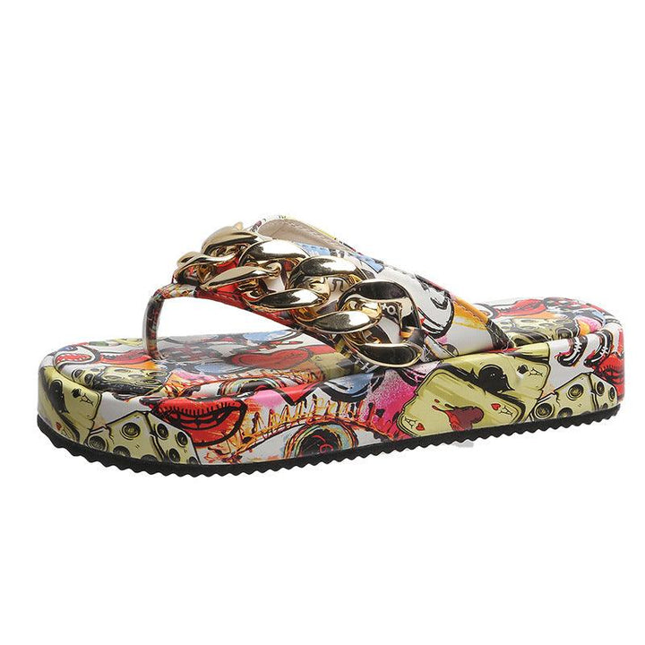 Women's Sandals And Slippers With Graffiti Platform - Trendha