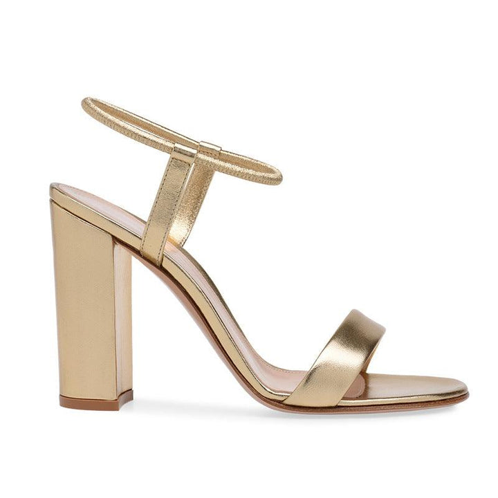 Ladies Gold And Silver PU Round Head Thick High-heel Banquet Summer New Style Sandals - Trendha
