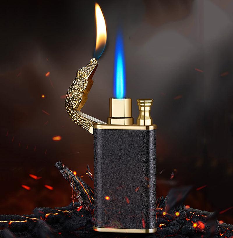Creative Blue Flame Lighter Dolphin Dragon Tiger Double Fire Metal Winproof Lighter Inflatable Lighter - Trendha