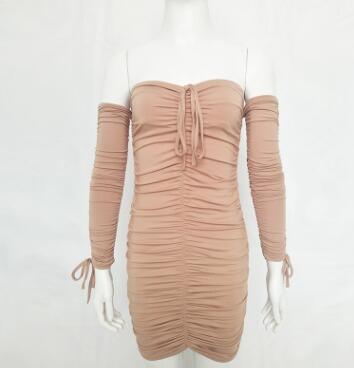 Bandage Dress Women Sexy Off Shoulder Long Sleeve Slim Elastic Bodycon Party Dresses Gowns - Trendha