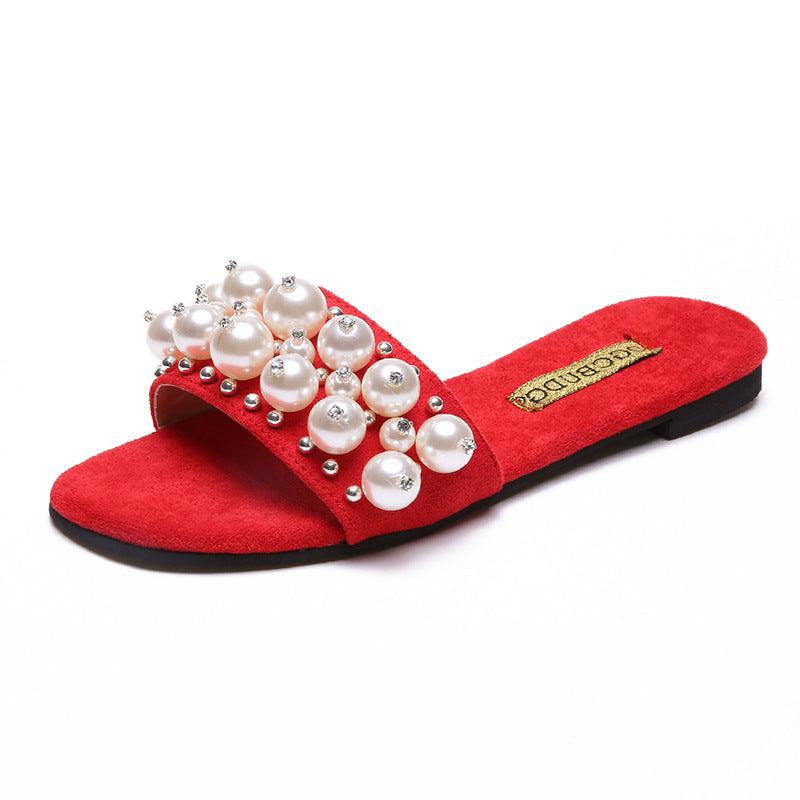 Pearl slippers with rivets - Trendha