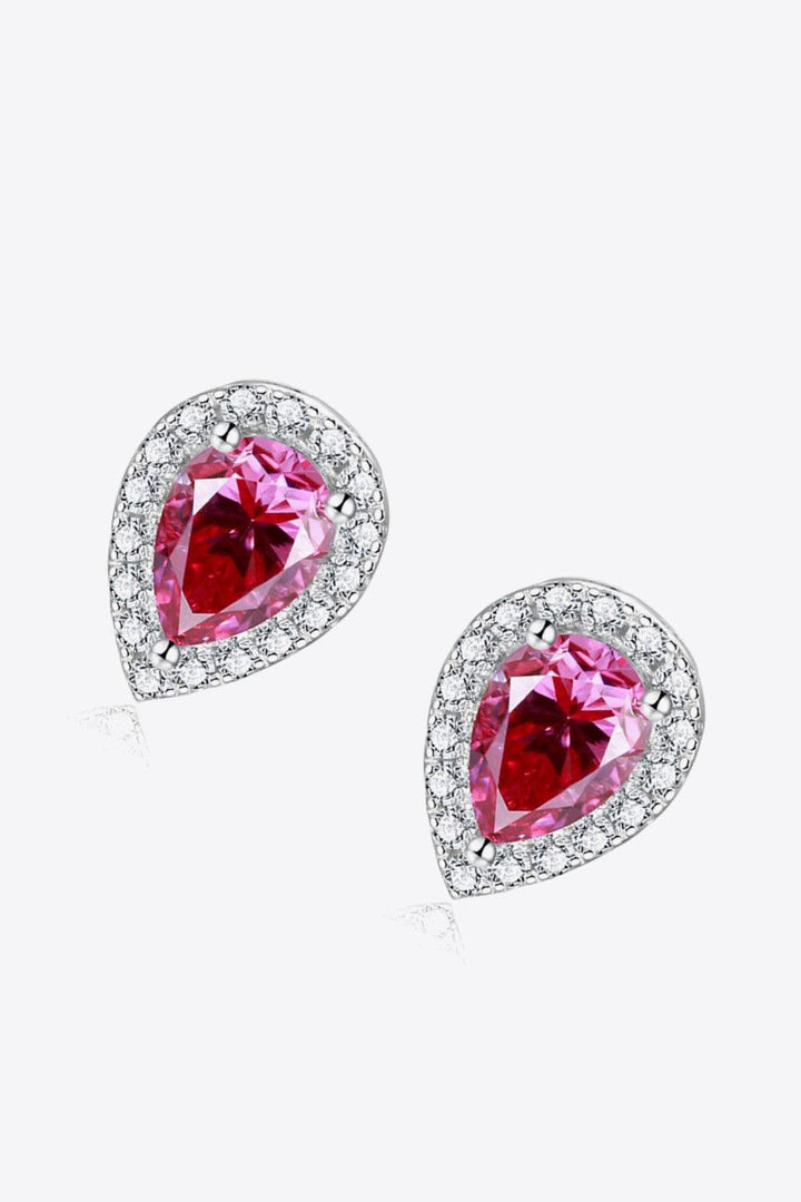 2 Carat Moissanite Teardrop Stud Earrings in Rose - Trendha