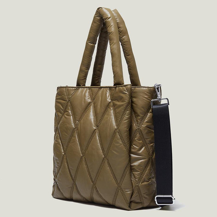 Diamond Check Canvas Women's Bag Large Capacity Padded Messenger Simple Casual One Shoulder - Trendha