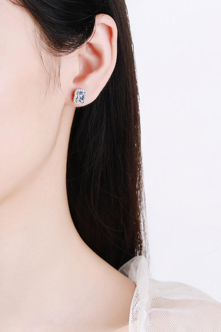 1 Carat Moissanite Rhodium-Plated Square Stud Earrings - Trendha