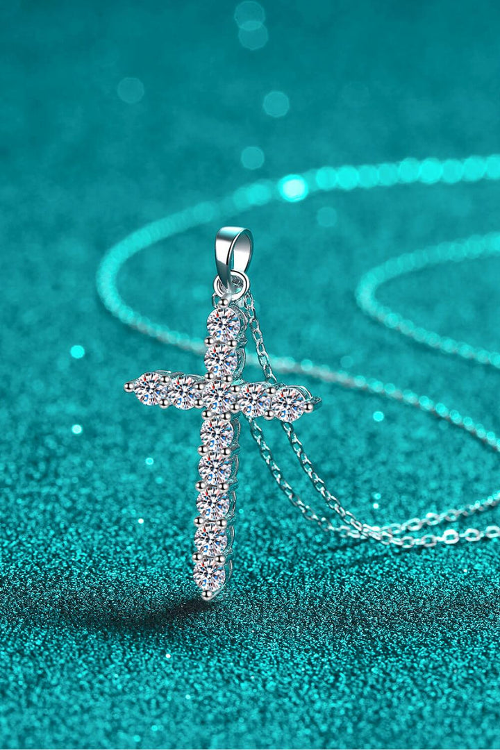 925 Sterling Silver Cross Moissanite Necklace - Trendha
