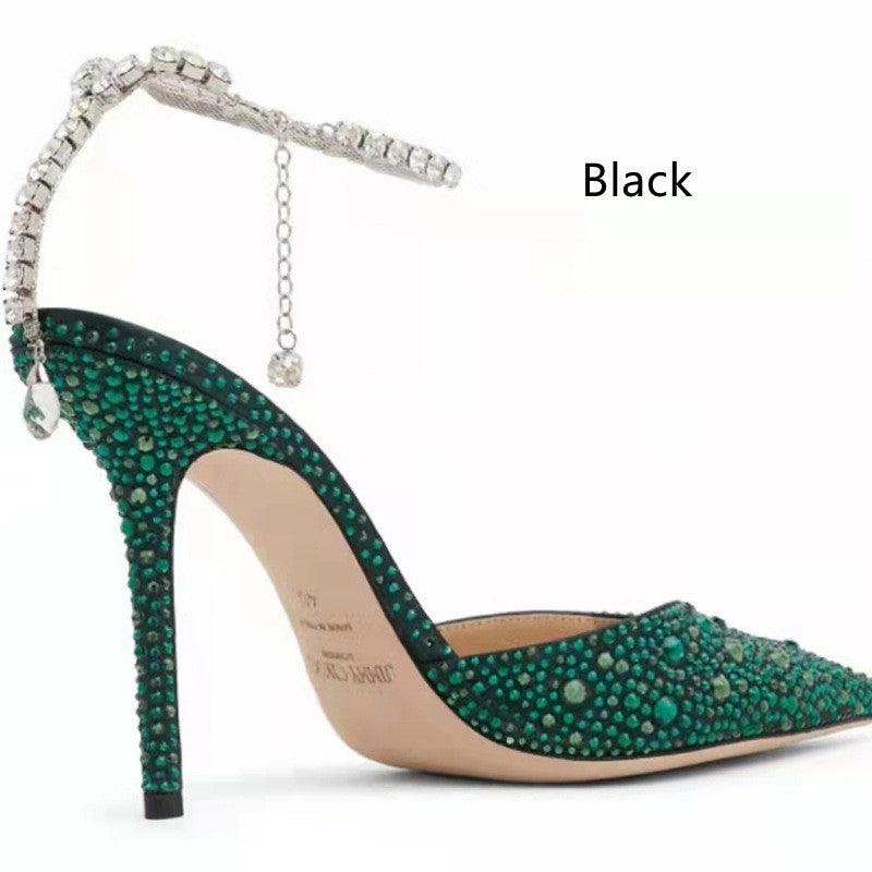Hollow Toe Rhinestone Chain Catwalk High-heeled Stiletto Plus Size Sandals - Trendha