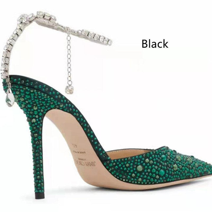 Hollow Toe Rhinestone Chain Catwalk High-heeled Stiletto Plus Size Sandals - Trendha