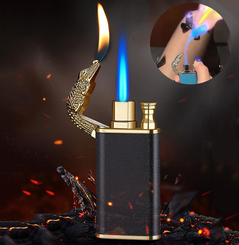 Creative Blue Flame Lighter Dolphin Dragon Tiger Double Fire Metal Winproof Lighter Inflatable Lighter - Trendha