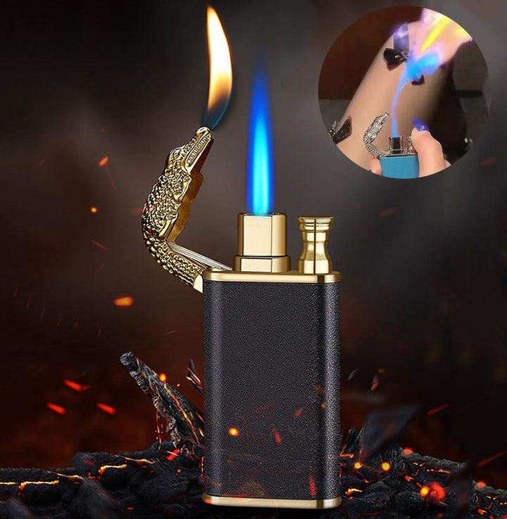 Creative Blue Flame Lighter Dolphin Dragon Tiger Double Fire Metal Winproof Lighter Inflatable Lighter - Trendha