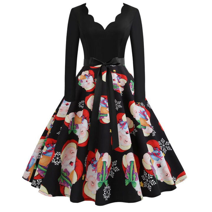 Casual Women's Long Sleeve Printed V-Neck Dress - Trendha