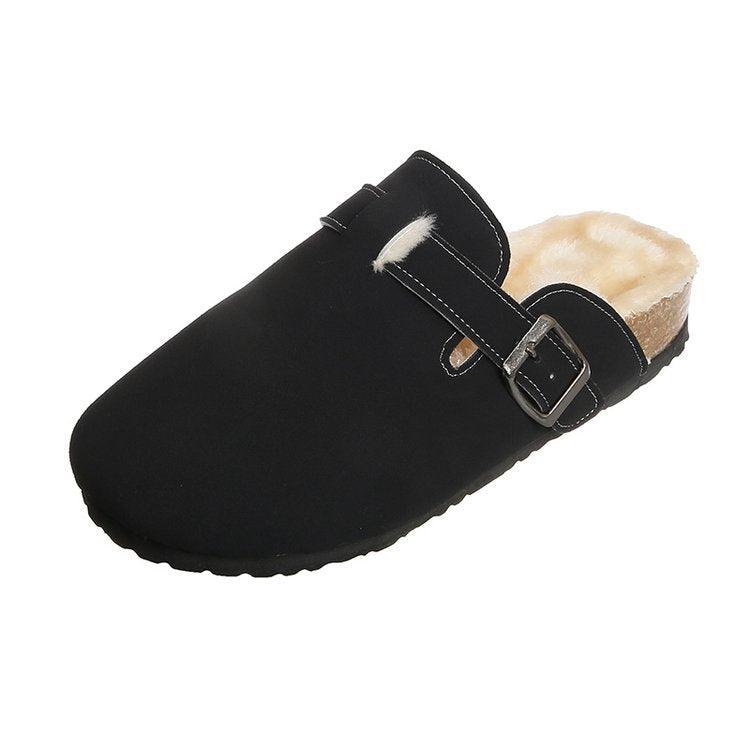 Round Head Comfortable Casual Flat Bottom Plus Fluffy Lazy Half Slippers Female Trend - Trendha