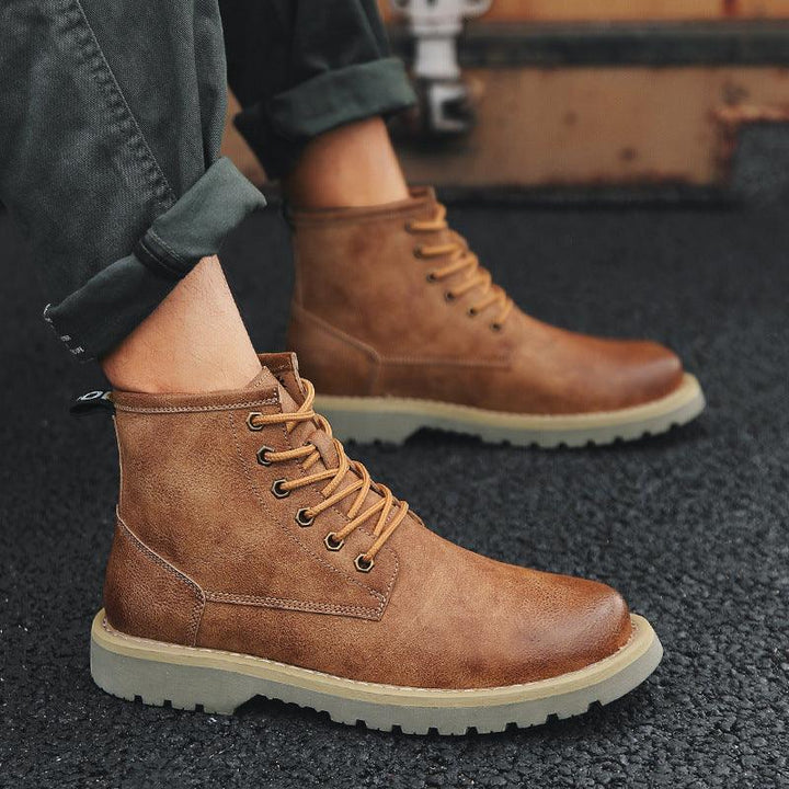 Men's Boots Korean Style Wild High-top Winter Plus Fleece Tooling Boots Trendy Shoes - Trendha