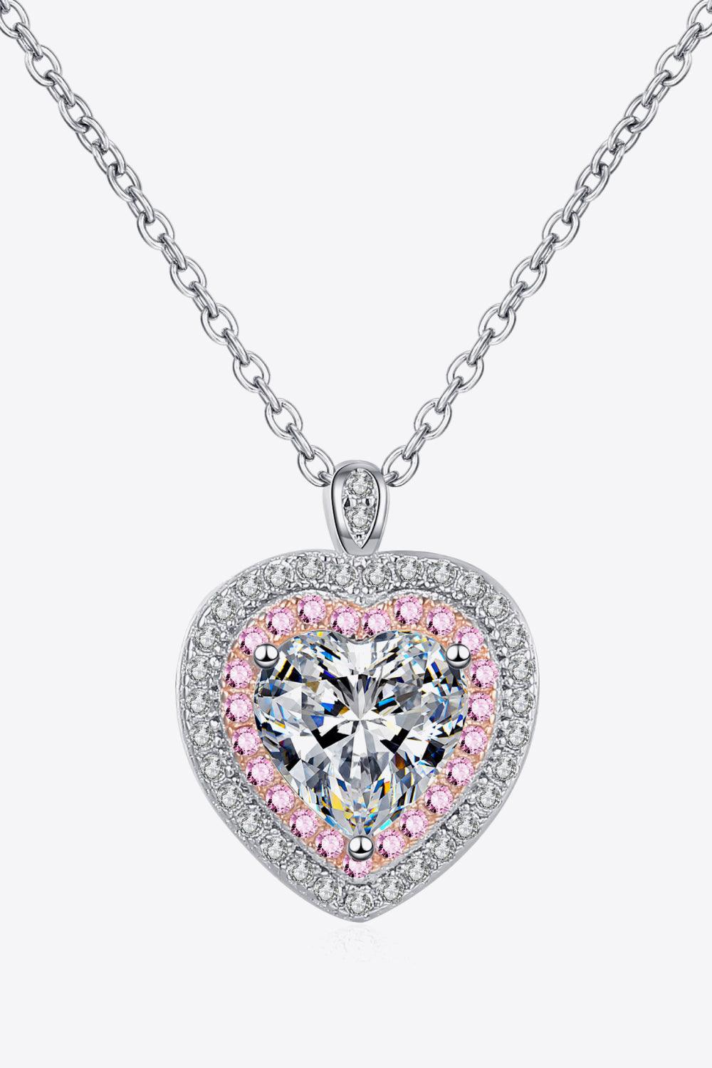 925 Sterling Silver 1 Carat Moissanite Heart Pendant Necklace - Trendha