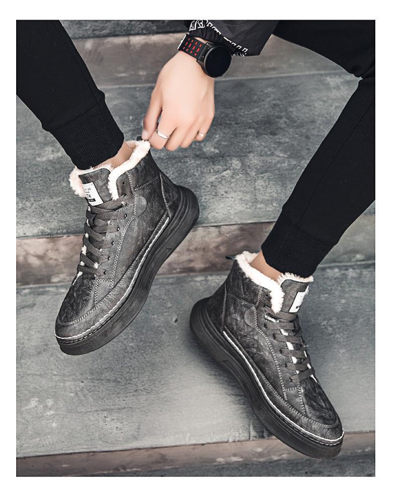 New style plus velvet thick warm high-top sneakers men's cotton shoes Korean fashion casual shoes - Trendha