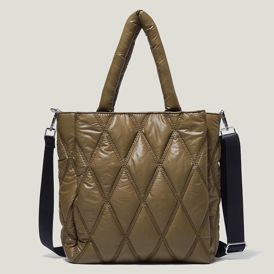 Diamond Check Canvas Women's Bag Large Capacity Padded Messenger Simple Casual One Shoulder - Trendha