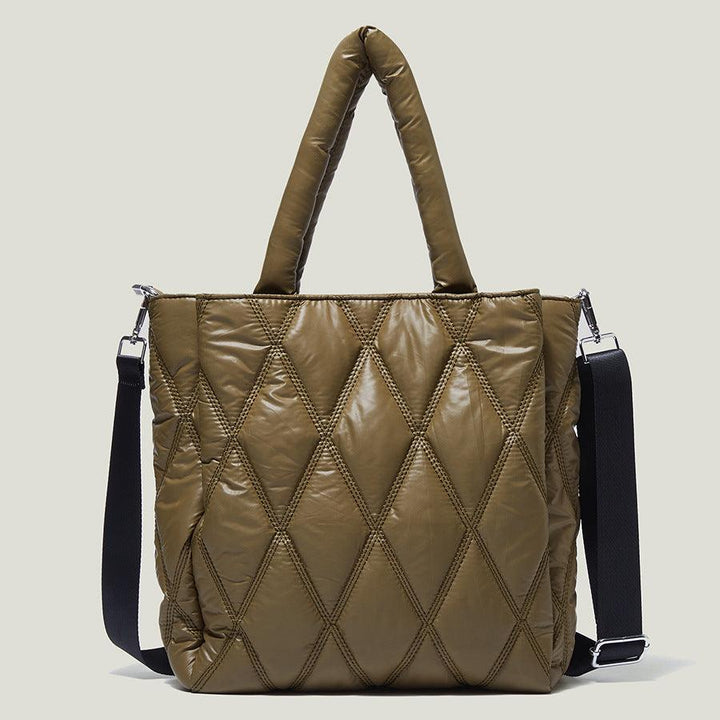Diamond Check Canvas Women's Bag Large Capacity Padded Messenger Simple Casual One Shoulder - Trendha