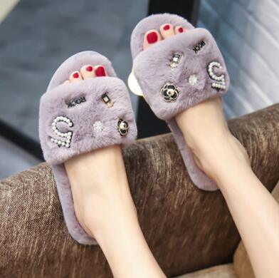 Furry shoes one word cotton drag - Trendha