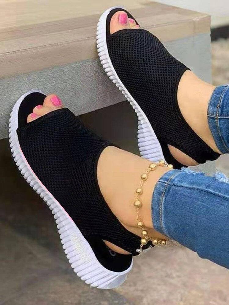 New Style Thick Bottom Mesh Fish Mouth Sports Sandals - Breathable and Lightweight - Trendha