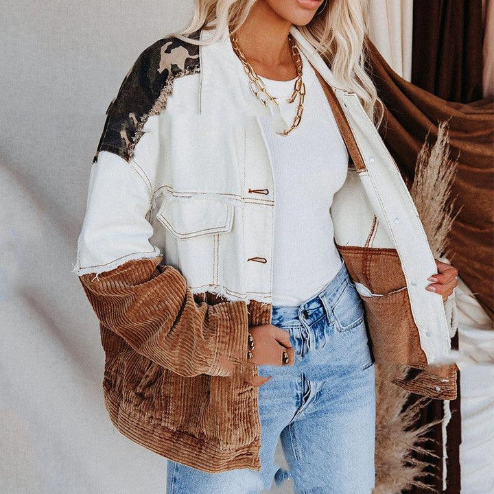 Lapel Retro Camouflage Corduroy Jacket - Trendha