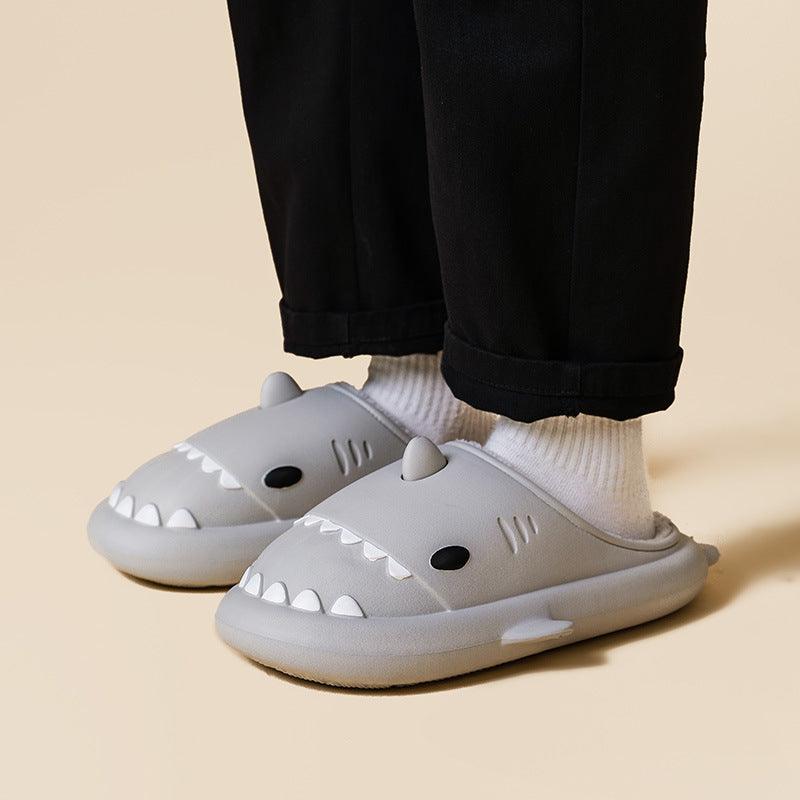 Winter Soft Bottom Household Couple Eva Hair Cartoon Shark Cotton Slippers - Trendha