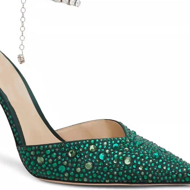 Hollow Toe Rhinestone Chain Catwalk High-heeled Stiletto Plus Size Sandals - Trendha