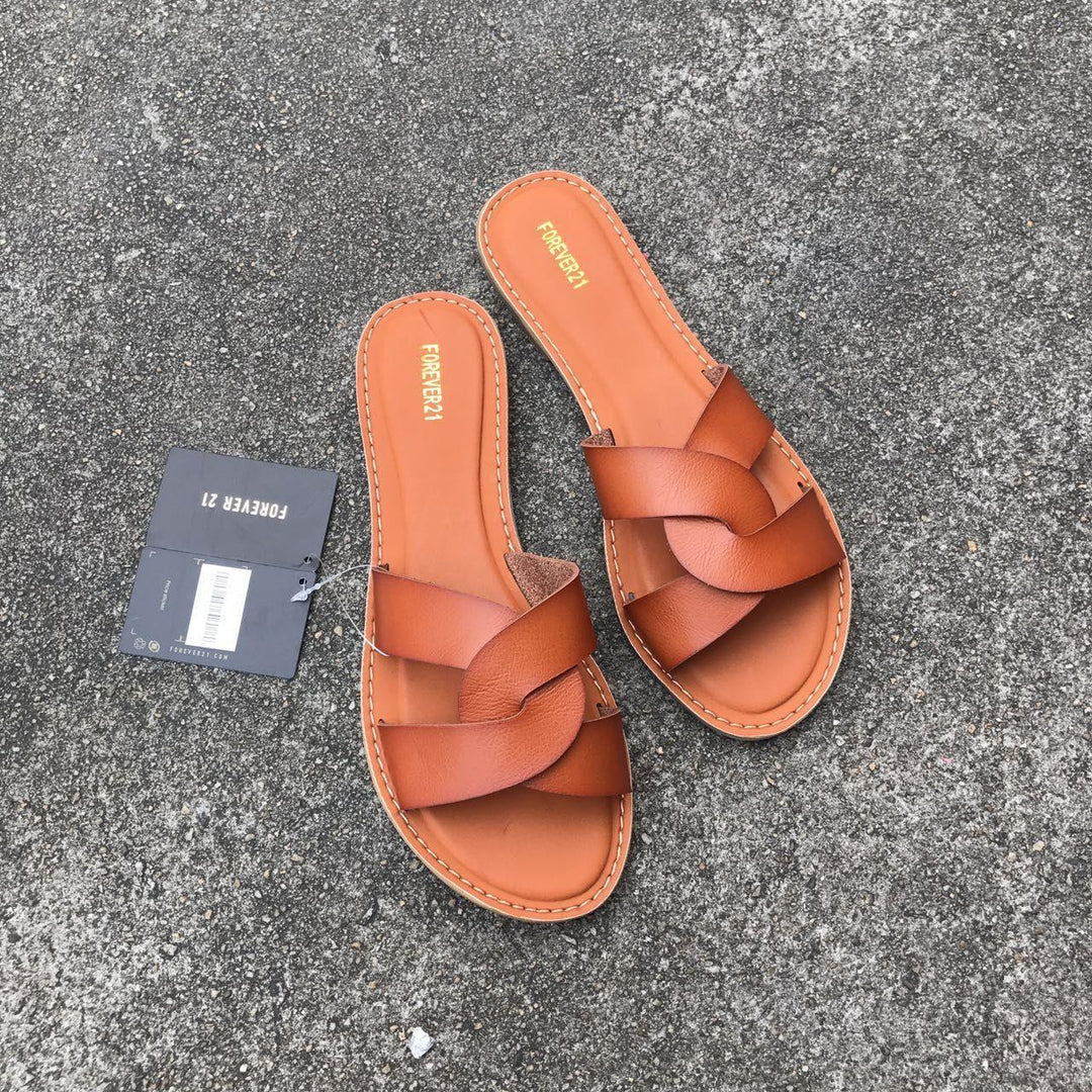 Flat-heeled Casual Women's Slippers With Leather Buckle Plus Size Women's Shoes - Trendha