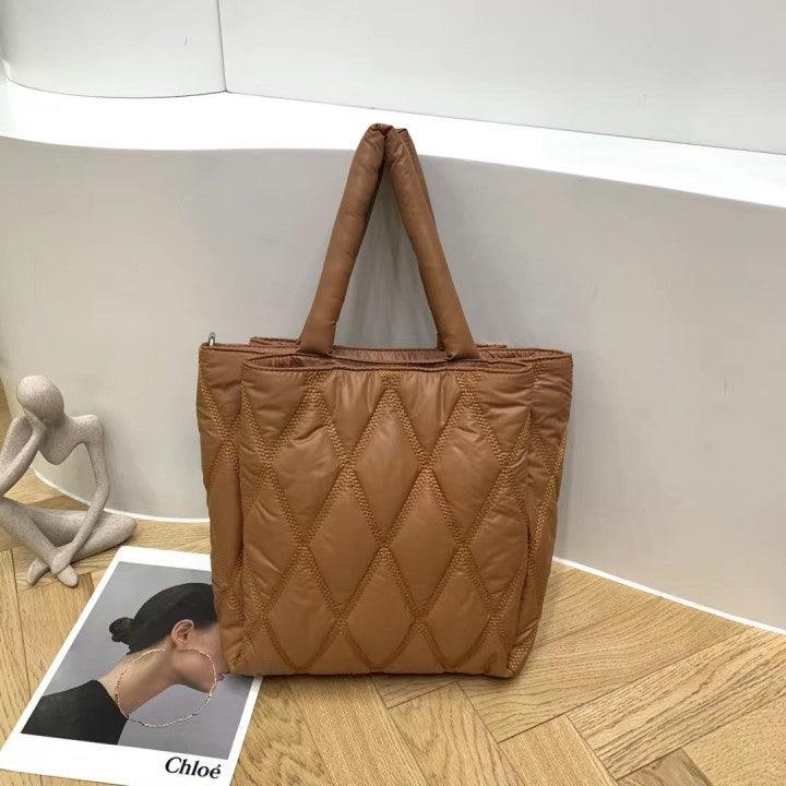 Diamond Check Canvas Women's Bag Large Capacity Padded Messenger Simple Casual One Shoulder - Trendha