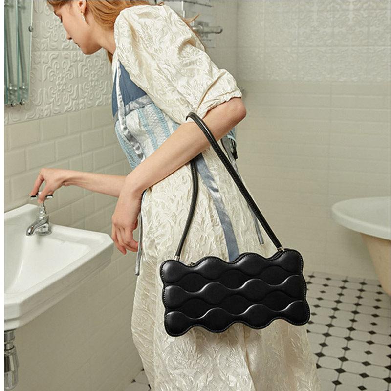 Wave-Textured Shoulder Bag