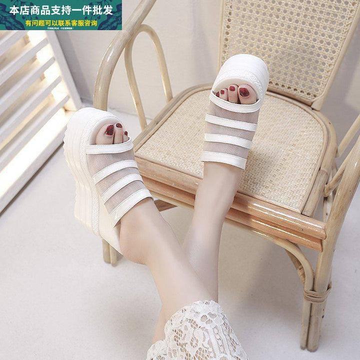 Platform Sandals And Slippers With Wedge Heel And Rhinestones - Trendha