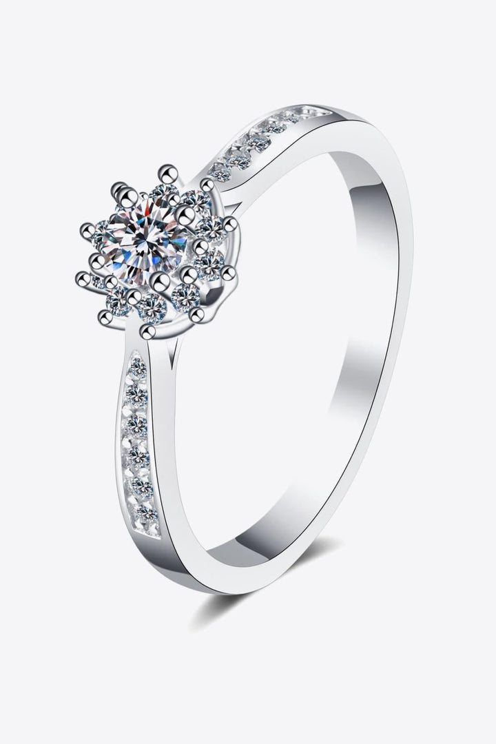Moissanite Rhodium-Plated Snowflake Ring - Trendha