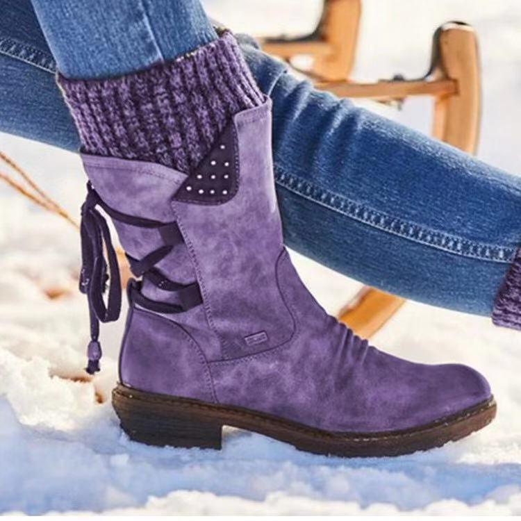Retro woolen Martin boots with mid-low rear straps - Trendha