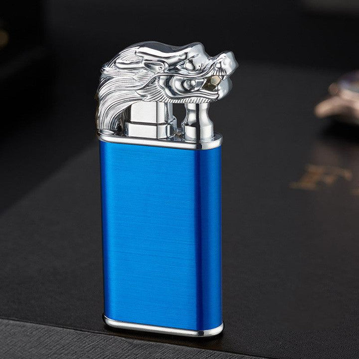Creative Blue Flame Lighter Dolphin Dragon Tiger Double Fire Metal Winproof Lighter Inflatable Lighter - Trendha