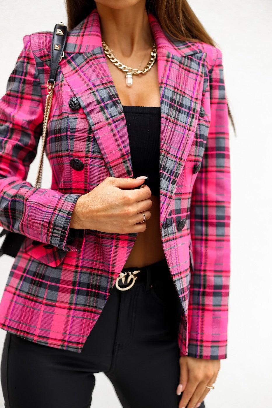 Double-breasted Printed Suit Jacket - Trendha