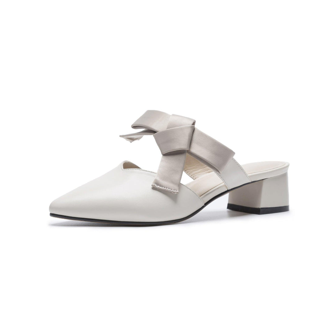 Baotou Muller Shoes Bow Knot Half Slippers Female Pointed Thick Heel - Trendha