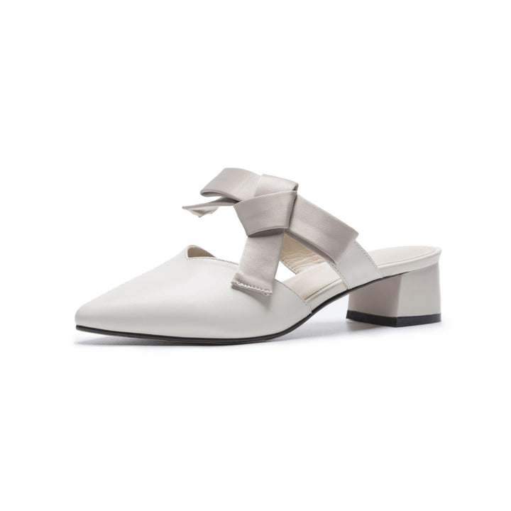 Baotou Muller Shoes Bow Knot Half Slippers Female Pointed Thick Heel - Trendha