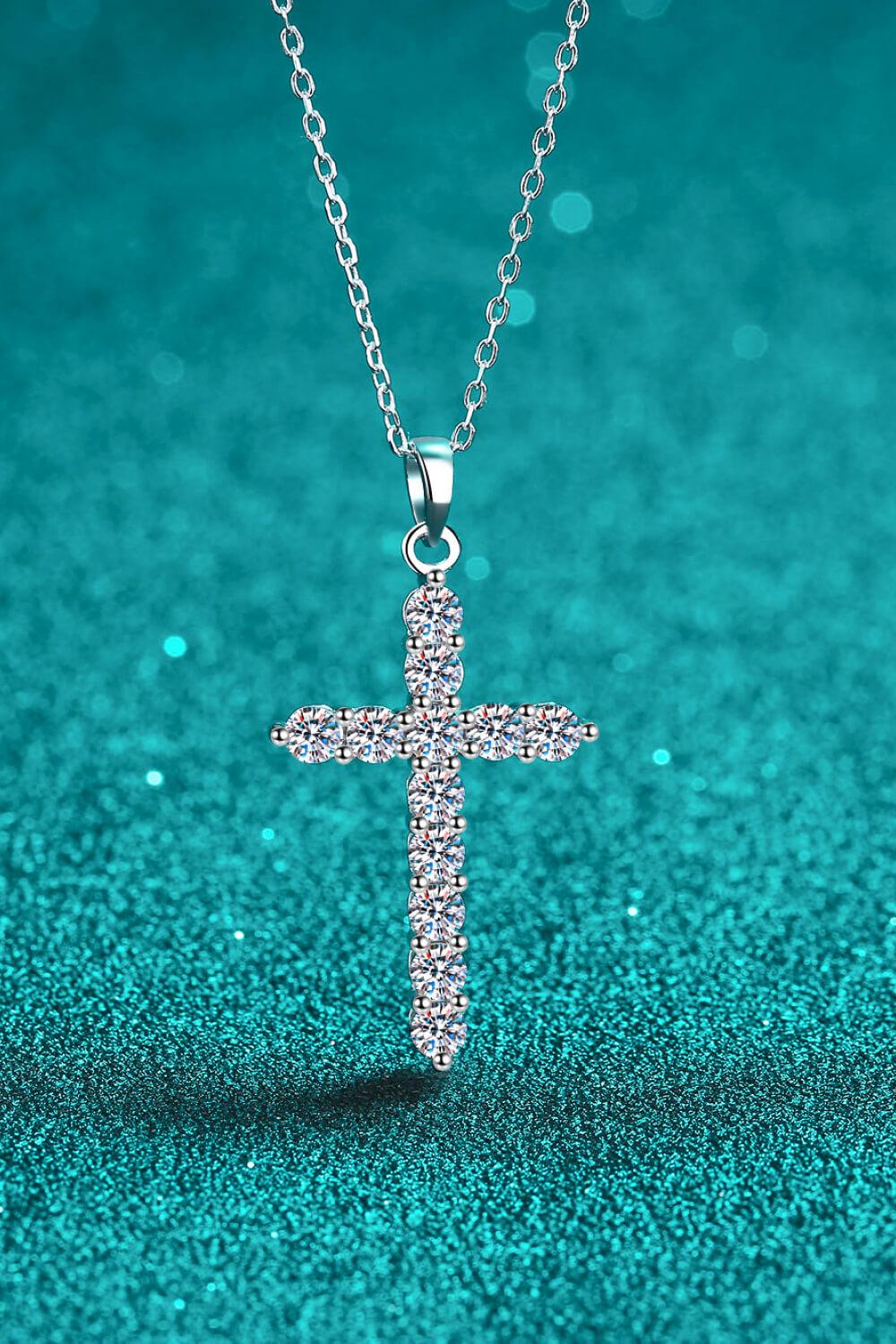 925 Sterling Silver Cross Moissanite Necklace - Trendha