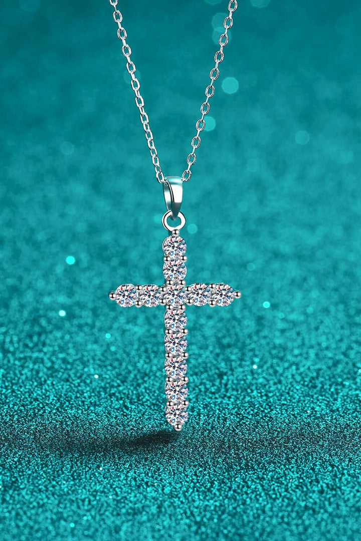 925 Sterling Silver Cross Moissanite Necklace - Trendha