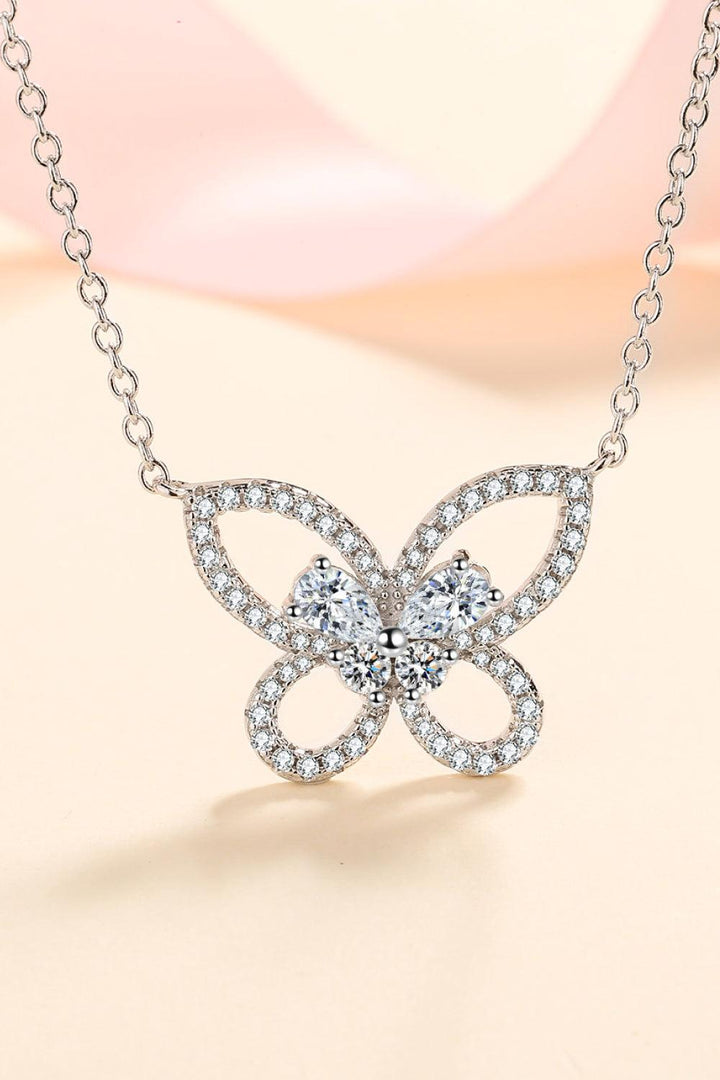 Moissanite Butterfly Pendant Necklace - Trendha