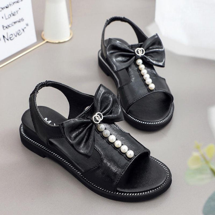 Soft-sole Bowknot Fish Mouth Beaded Flat-heel Beach Sandals - Trendha