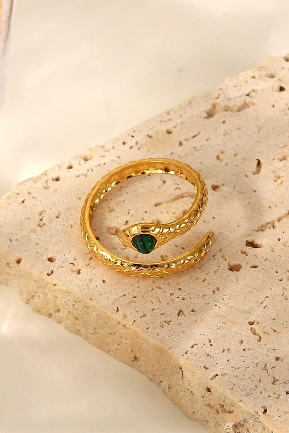 Snake Charmer Malachite Snake-Shaped Bypass Ring - Trendha