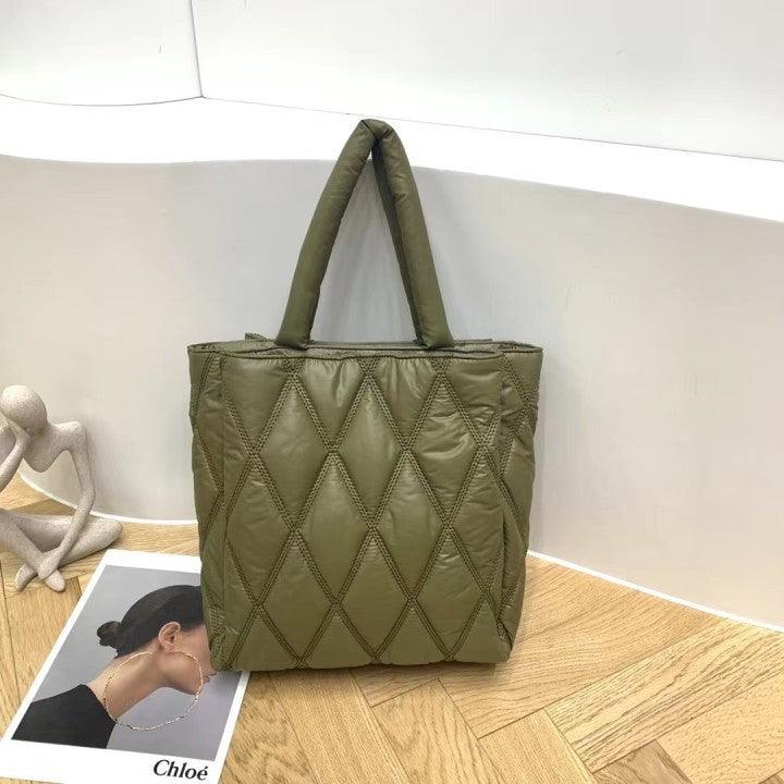 Diamond Check Canvas Women's Bag Large Capacity Padded Messenger Simple Casual One Shoulder - Trendha