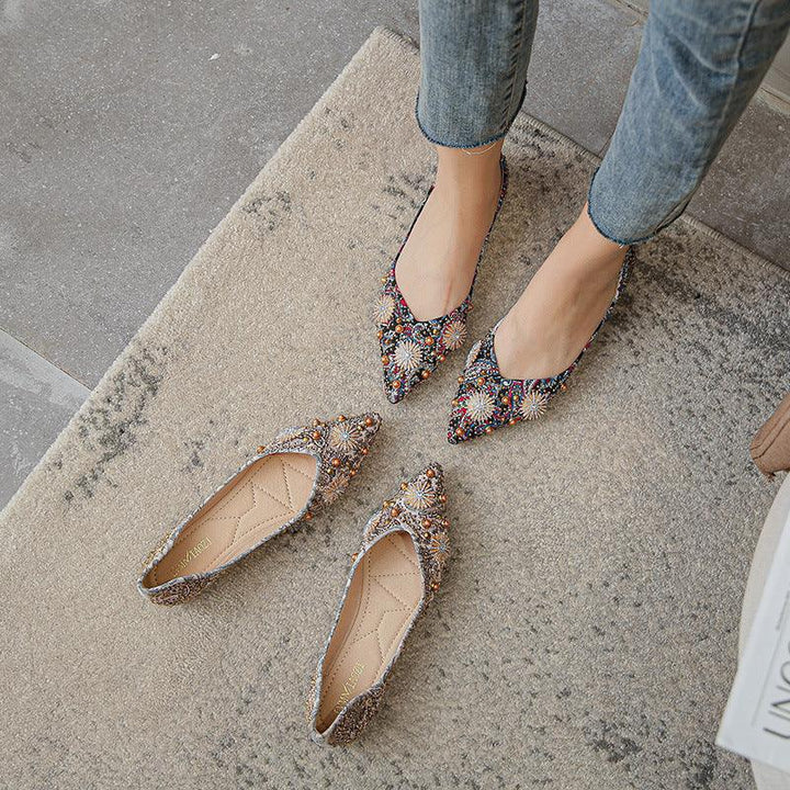 Printed Women's Flat New Temperament Rhinestone Rivet Shoes - Trendha