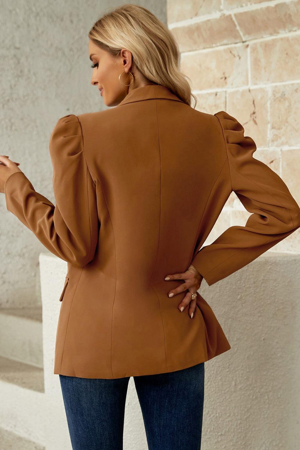 Puff Sleeve Shawl Collar Blazer - Trendha