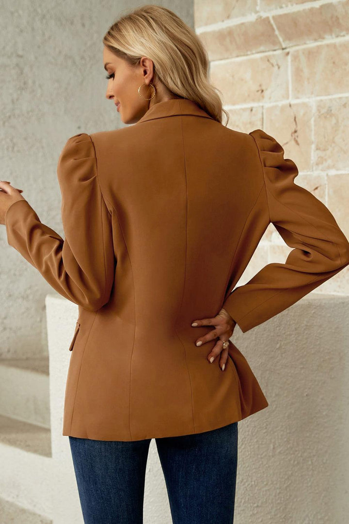 Puff Sleeve Shawl Collar Blazer - Trendha