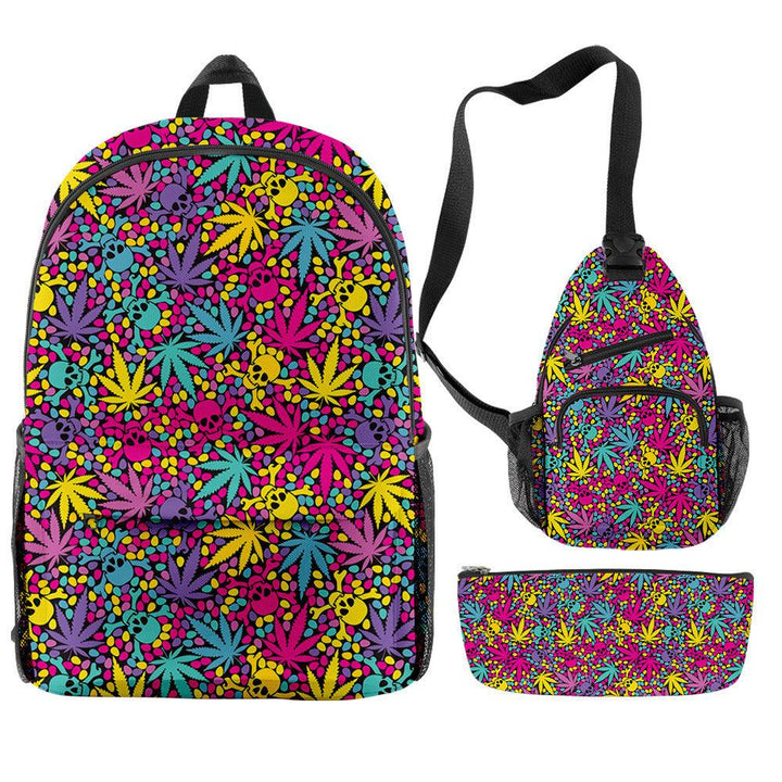 New Hemp Leaf Surrounding 3d Digital Backpack Pen Bag Shoulder - Trendha