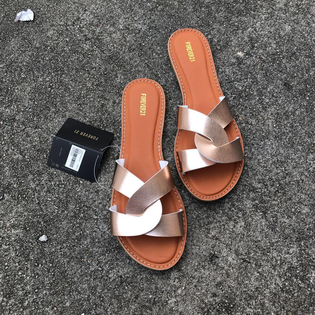 Flat-heeled Casual Women's Slippers With Leather Buckle Plus Size Women's Shoes - Trendha