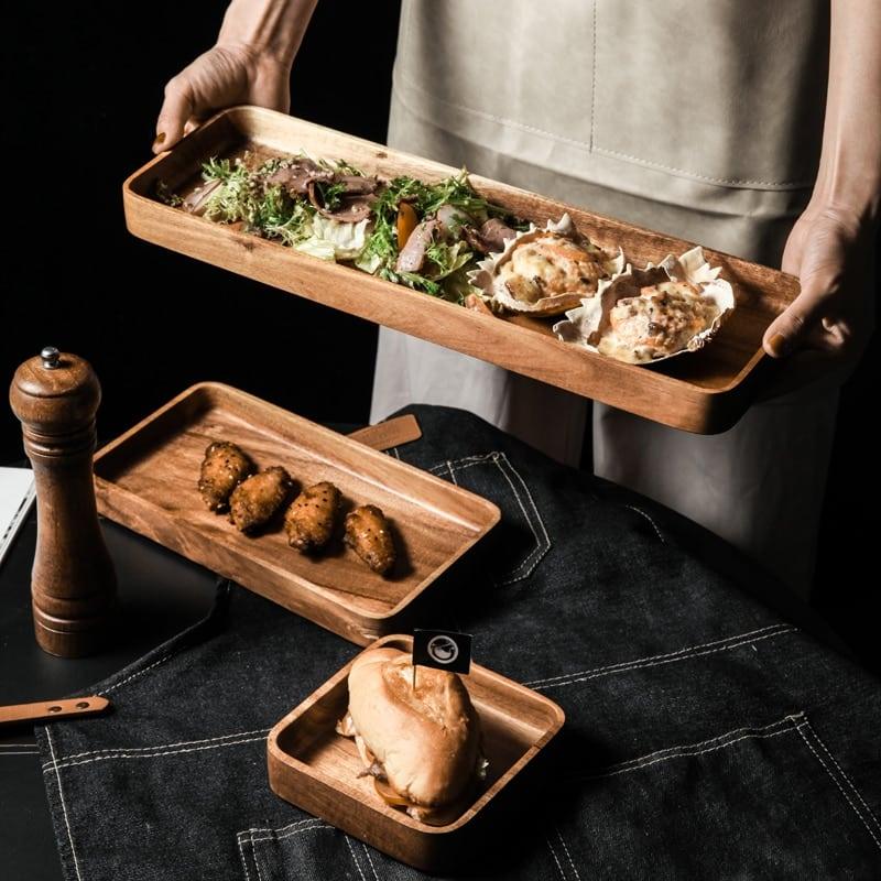 Acacia Wood Geometric Serving Tray