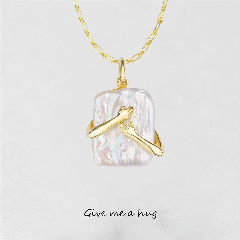 Pearl-Look Hug Pendant Necklace