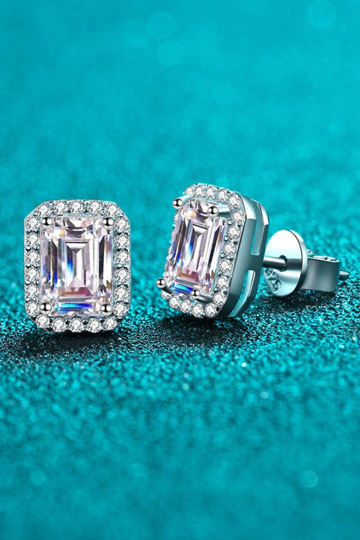 1 Carat Moissanite Rhodium-Plated Square Stud Earrings - Trendha
