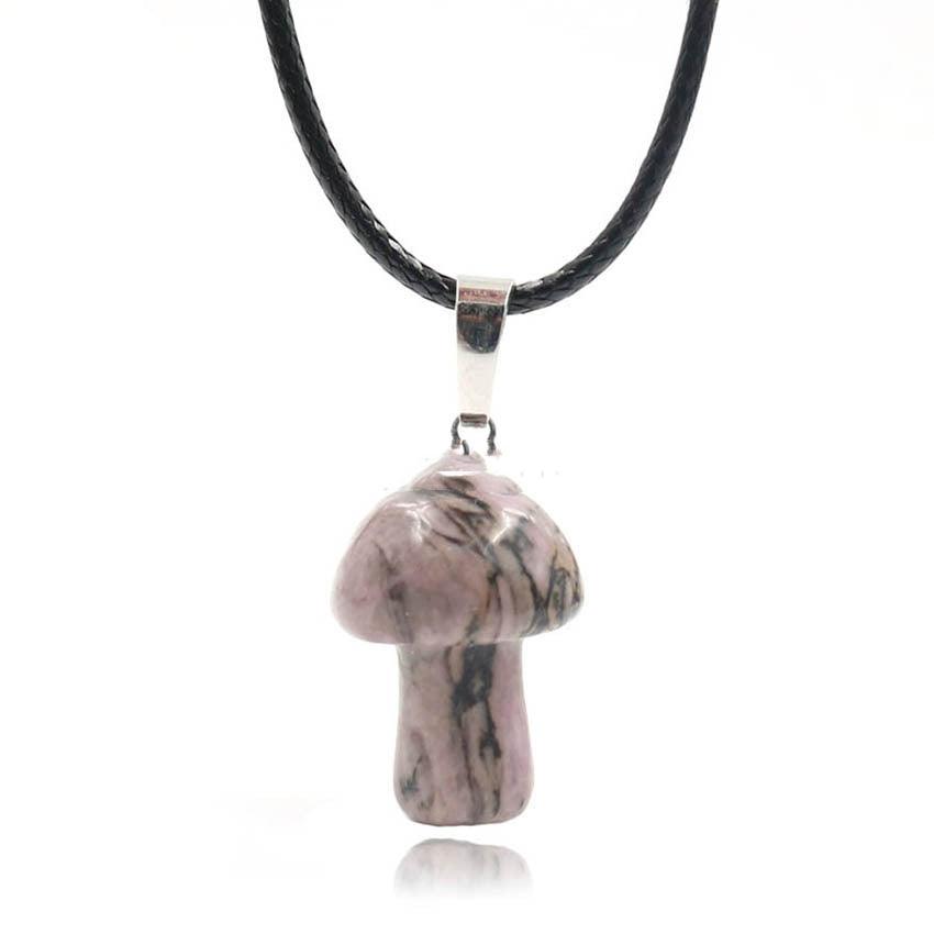 Natural Crystal Mini Small Mushroom Pendant Necklace - Trendha
